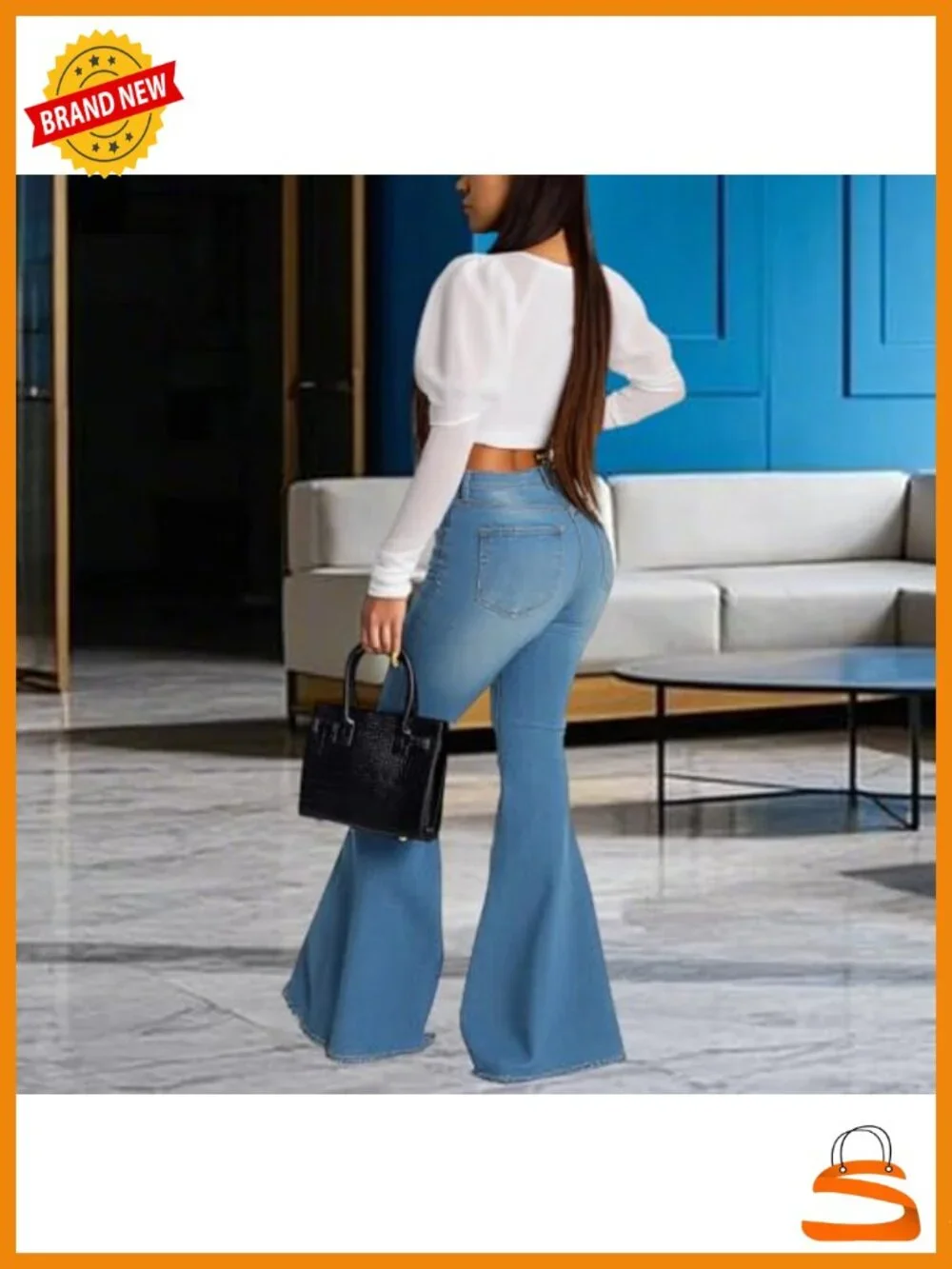 Bell Bottom Jeans Women High Waisted Elastic Raw Hem Denim Flare Pants Vintage